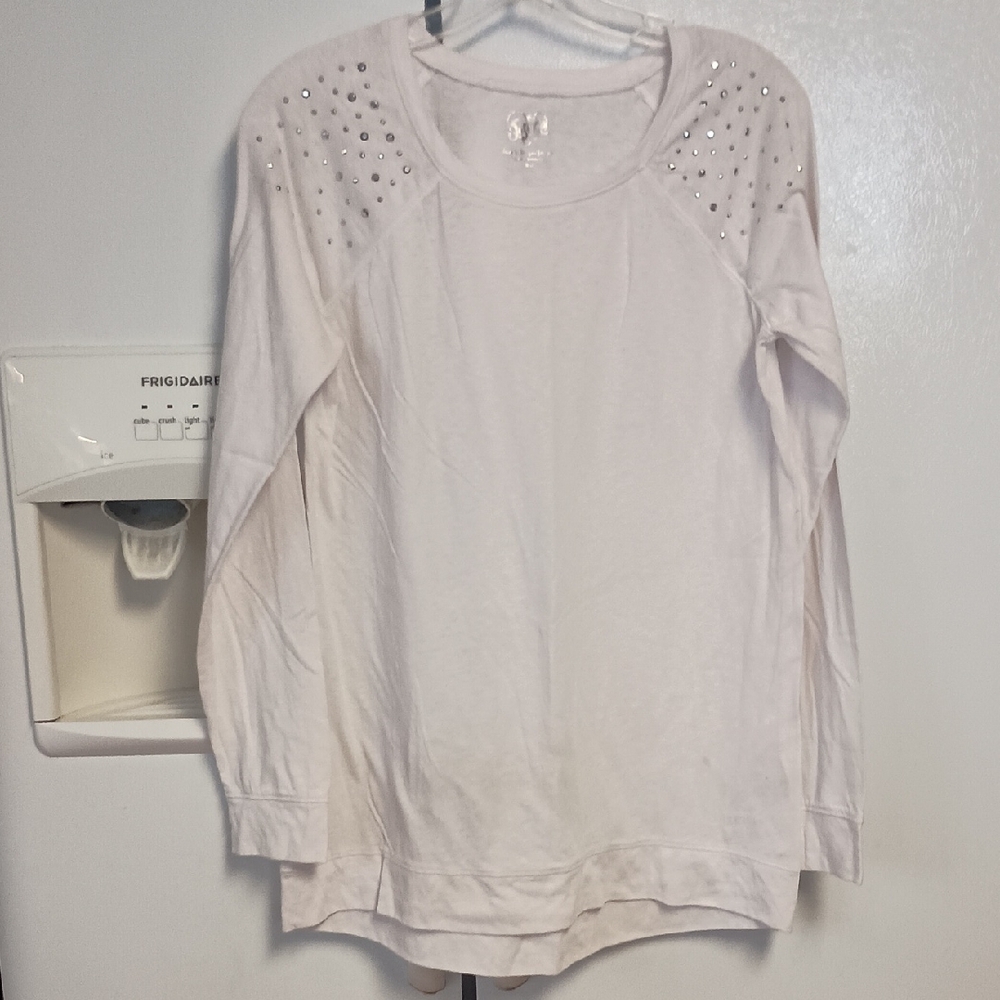 Justice  White Long Sleeve Top With Embellish on Shoulder Girl`s Plus Size 18